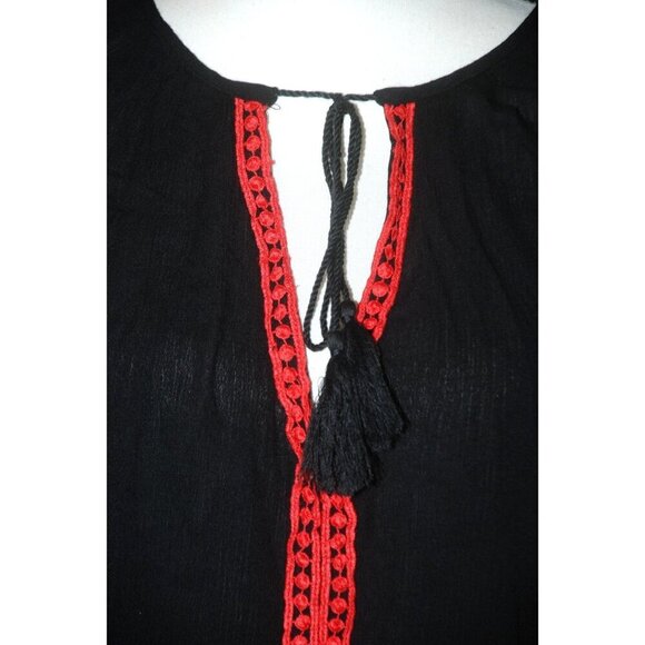 Weekend Suzanne Betro Ladies Tunic Top Blouse Size L Black Red Embroidered - Picture 3 of 11